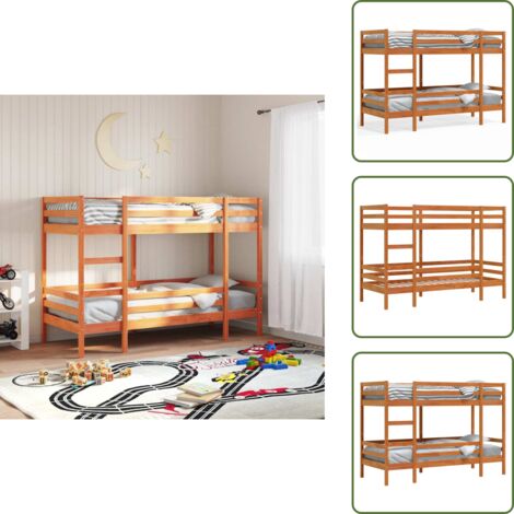 Cama de pino - vidaXL Litera de madera maciza de pino marrón cera 75x190 cm - Litera compacta