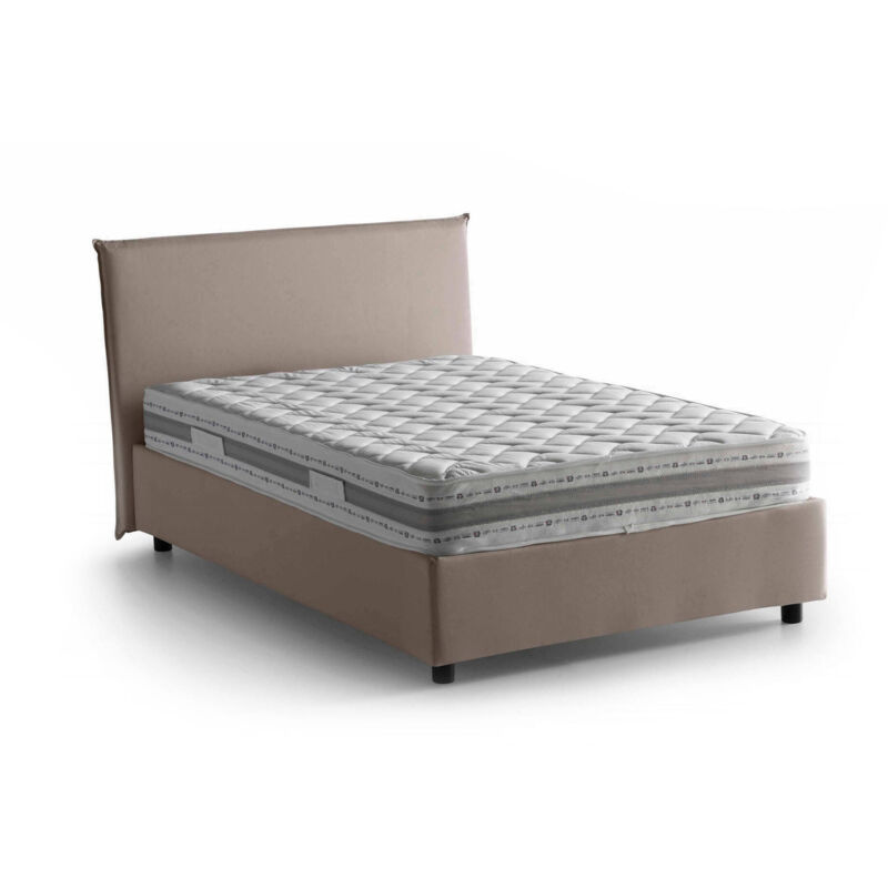 

Cama Anna individual y media con contenedor, Made in Italy, en tela, 120x190 cm, con apertura frontal, Taupe, con colchón incluido - Talamo Italia