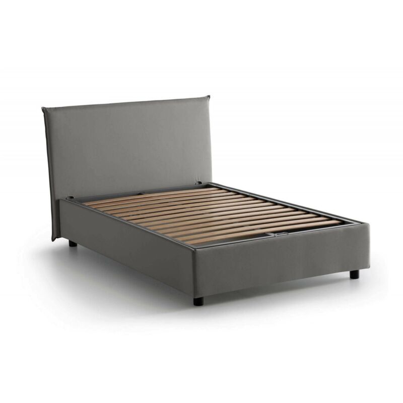 

Cama Anna individual y media con contenedor, Made in Italy, en tela, 120x190 cm, con apertura frontal, Gris - Talamo Italia