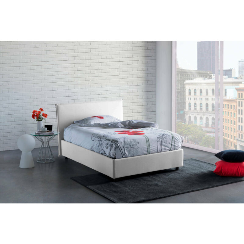 

Talamo Italia Cama Anna individual y media con contenedor, Made in Italy, en tela, 120x190 cm, con apertura frontal, Blanco