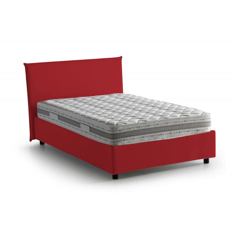 

Talamo Italia Cama Anna individual y media con contenedor, Made in Italy, en tela, 120x190 cm, con apertura frontal, Rojo, con colchón incluido