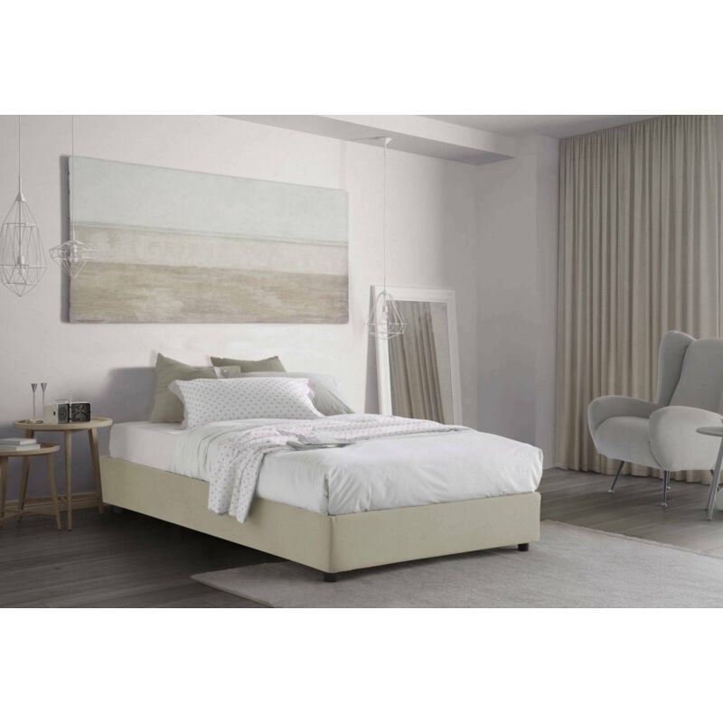 

Cama tamaño queen con contenedor Silvia, Made in Italy, en tela, 120x190 cm, con apertura frontal, Crema - Talamo Italia