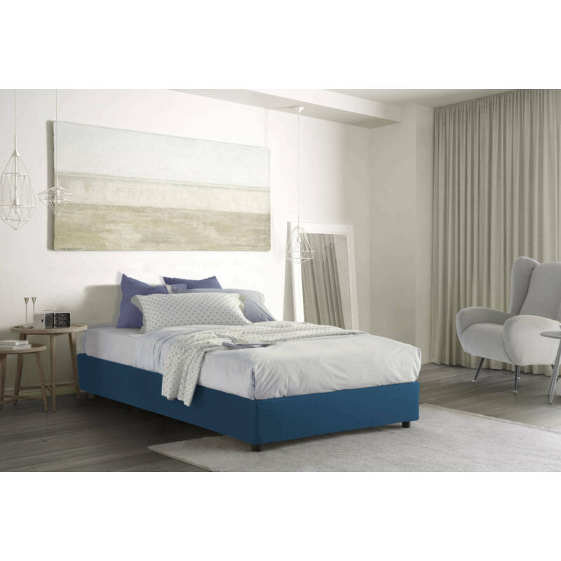 

Cama tamaño queen con contenedor Silvia, Made in Italy, en tela, 120x190 cm, con apertura lateral, Azul - Talamo Italia