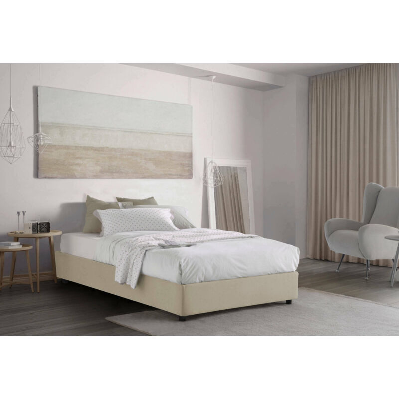 

Cama tamaño queen con contenedor Silvia, Made in Italy, en tela, 120x190 cm, con apertura lateral, Crema - Talamo Italia