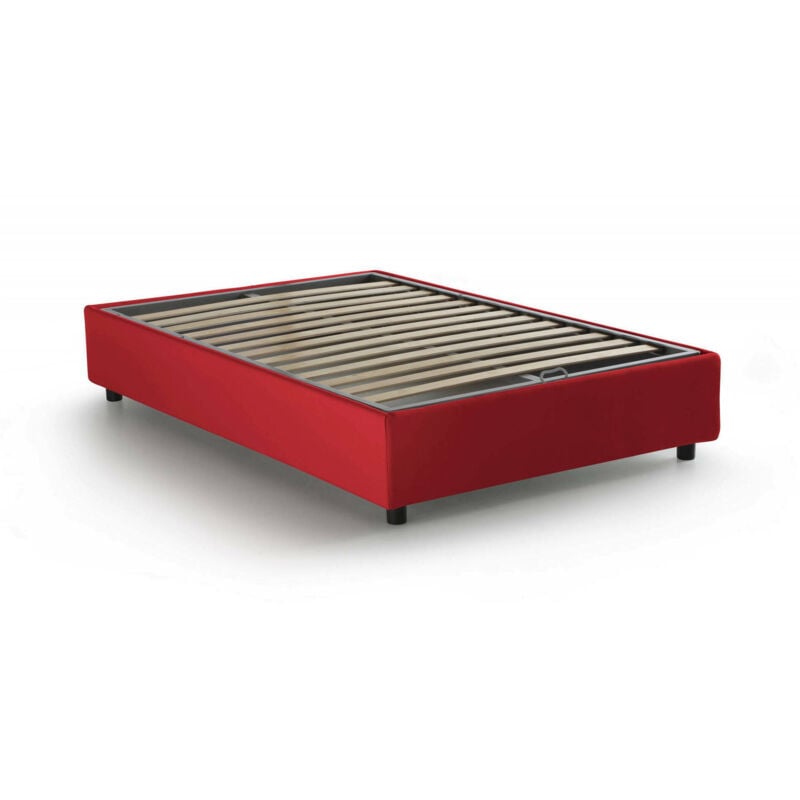 

Cama tamaño queen con contenedor Silvia, Made in Italy, en tela, 120x190 cm, con apertura lateral, Rojo - Talamo Italia