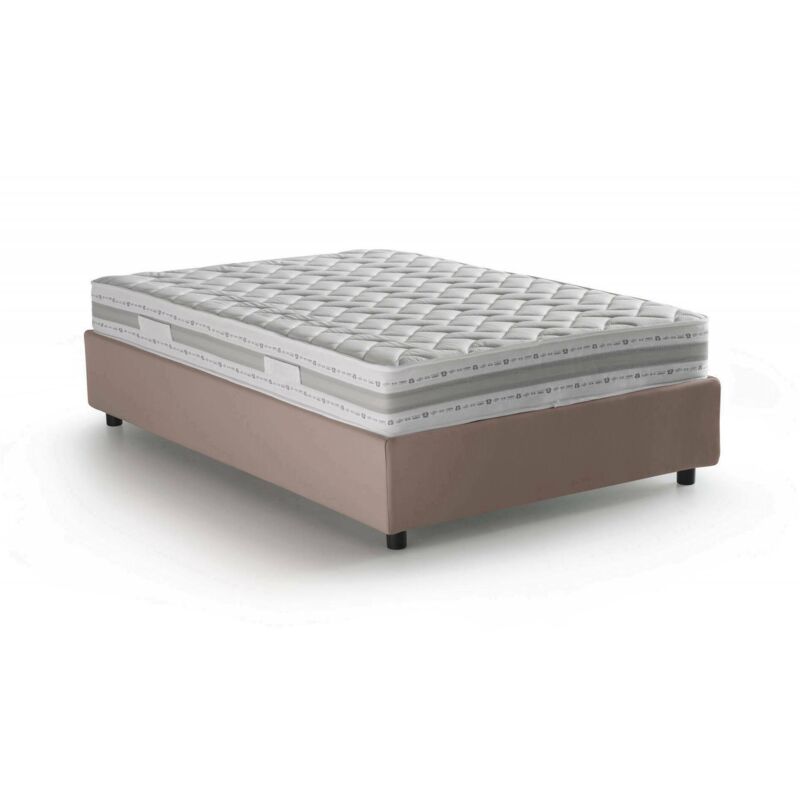 

Cama tamaño queen con contenedor Silvia, Made in Italy, en tela, 120x190 cm, con apertura lateral, Taupe, con colchón incluido - Talamo Italia