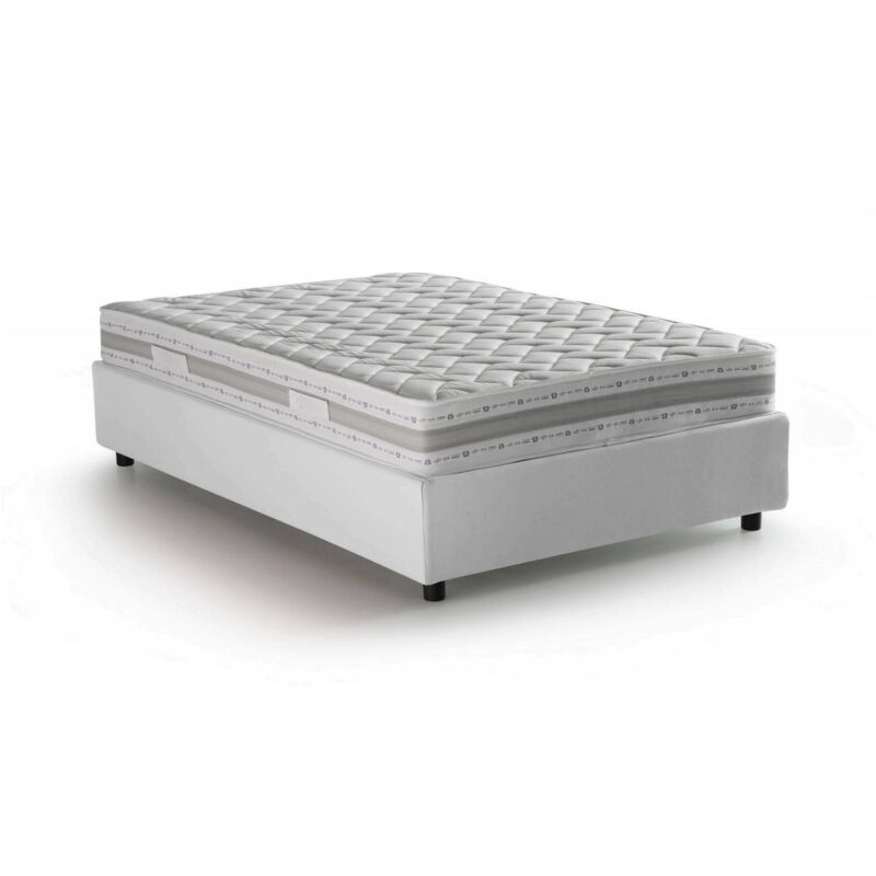 

Cama tamaño queen con contenedor Silvia, Made in Italy, en tela, 120x190 cm, con apertura lateral, Blanco, con colchón incluido - Talamo Italia