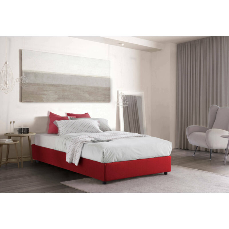 

Cama tamaño queen con contenedor Silvia, Made in Italy, en tela, 120x190 cm, con apertura lateral, Rojo, con colchón incluido - Talamo Italia