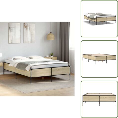 Cama de roble - vidaXL Estructura cama madera ingeniería metal roble Sonoma 120x200 cm - Cama de acero