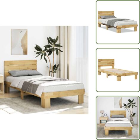 Cama de roble - vidaXL Estructura de cama con cabecero sin colchón 75x190 cm - Cama con somier de láminas