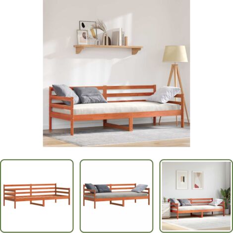 Cama de sofá -  Cama de Día con cabecera Marrón cera Madera de pino macizo