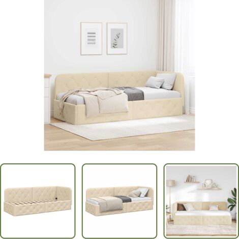 Cama de tela -  Estructura de cama en esquina Crema 80 x 200 cm tela