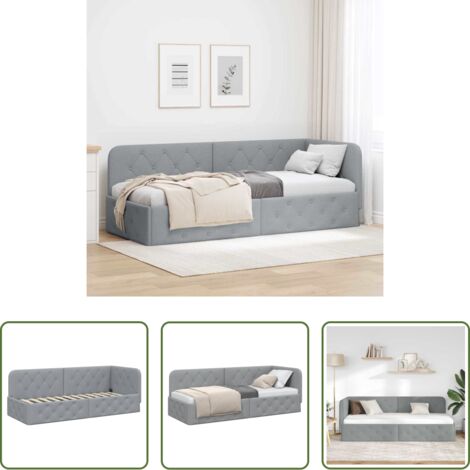 Cama de tela -  Estructura de cama en esquina Gris Claro 80 x 200 cm tela