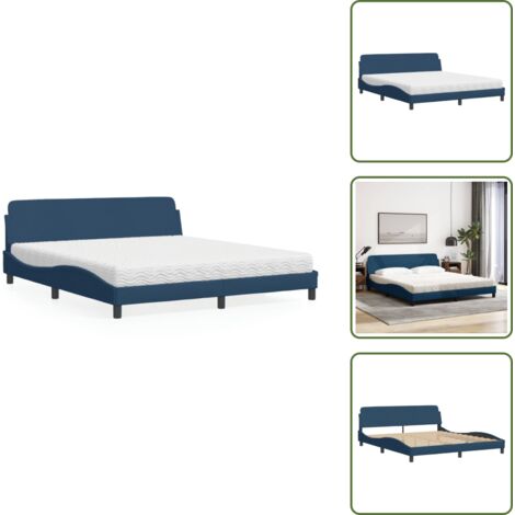 Cama de tela - vidaXL Cama con colchón Dover de tela azul 180x200 cm - Cama con cabecero