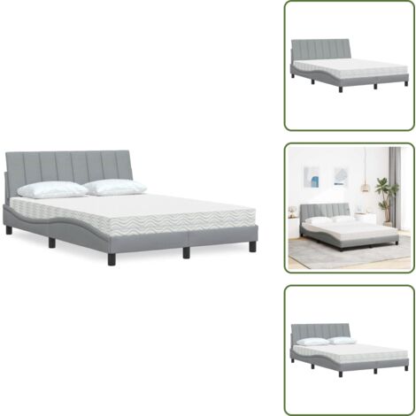 Cama de tela - vidaXL Cama con colchón Hanko tela gris claro 120x200 cm - Cama de madera
