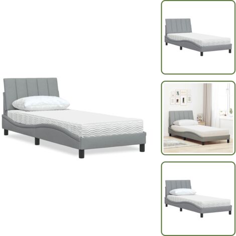 Cama de tela - vidaXL Cama con colchón Hanko tela gris claro 80x200 cm - Cama de madera