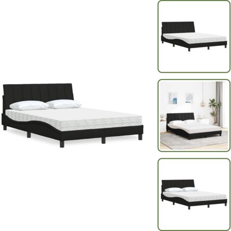 Cama de tela - vidaXL Cama con colchón Hanko tela negro 120x200 cm - Cama de madera