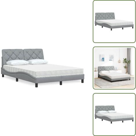 Cama de tela - vidaXL Cama con colchón tela gris claro 120x200 cm - Cama de madera
