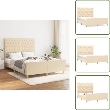 Cama de tela - vidaXL Cama sin colchón tela color crema 140x190 cm - Cama de madera