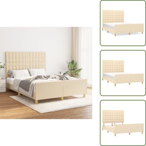 Cama de tela - vidaXL Cama sin colchón tela color crema 140x190 cm - Cama de madera
