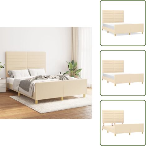 Cama de tela - vidaXL Cama sin colchón tela color crema 140x190 cm - Cama de madera