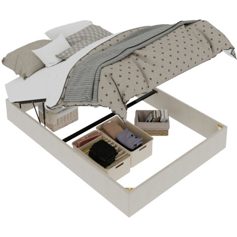 Cama de tela y metal beige 140x200 cm, estructura de cama sin cabecero