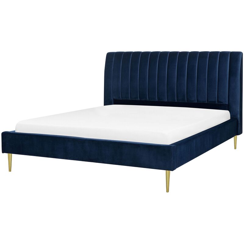 

Beliani - Cama de terciopelo azul 160 x 200 cm MARVILLE