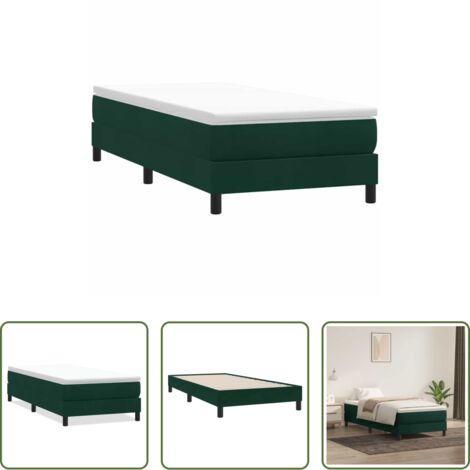 Cama de terciopelo -  Cama box spring sin colchón terciopelo verde oscuro 100x210 cm
