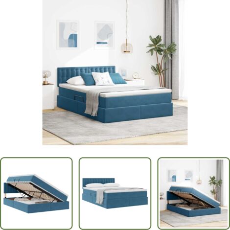 Cama de terciopelo -  Cama con almacenamiento Azul Oscuro 140 x 200 cm Terciopelo
