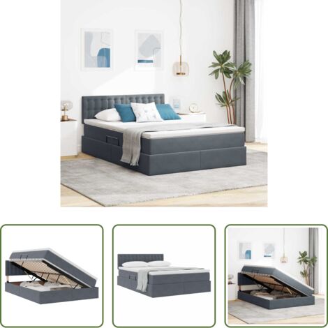 Cama de terciopelo -  Cama con almacenamiento Gris oscuro 140 x 190 cm Terciopelo