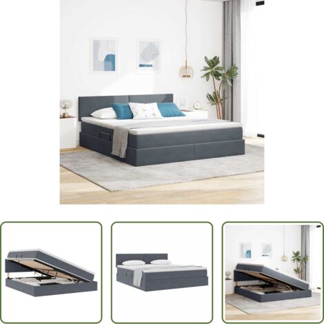 Cama de terciopelo -  Cama con almacenamiento Gris oscuro 160 x 200 cm Terciopelo