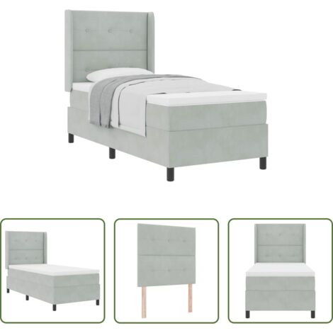 Cama de terciopelo -  Cama tipo Box Spring Gris Claro 90 x 190 cm Terciopelo