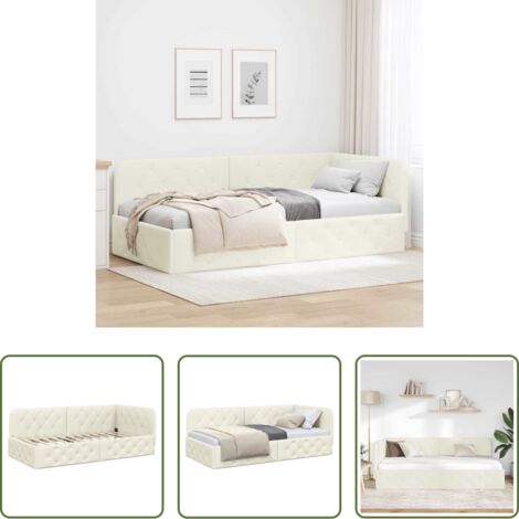 Cama de terciopelo -  Estructura de cama en esquina Crema 100 x 200 cm Terciopelo
