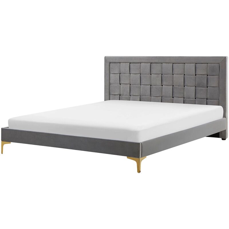 

Beliani - Cama de terciopelo gris 180 x 200 cm LIMOUX