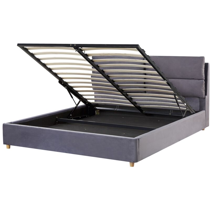 

Cama de terciopelo gris con almacenaje 160 x 200 cm BATILLY