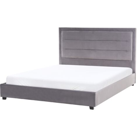 Cama de terciopelo gris oscuro 160 x 200 cm cabecero acolchado Rouen