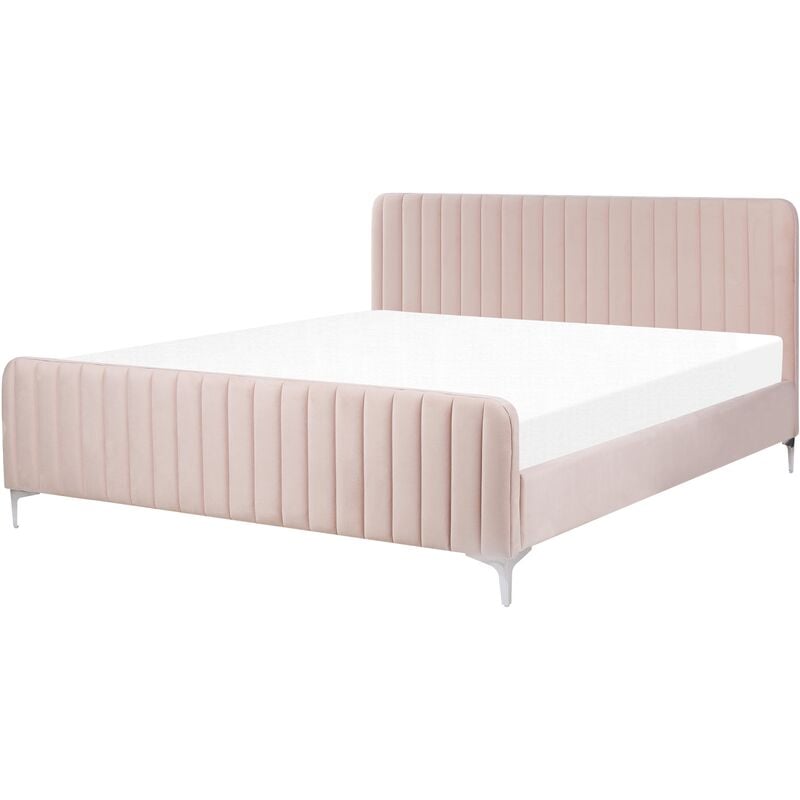 

Beliani - Cama de terciopelo rosa 180 x 200 cm LUNAN
