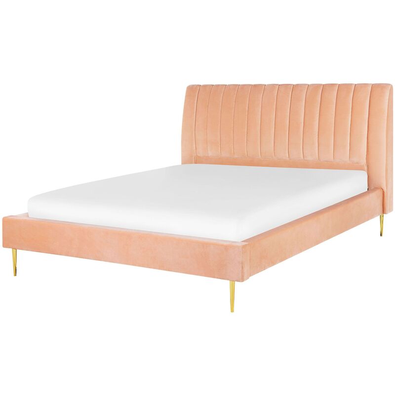 

Beliani - Cama de terciopelo rosa melocotón 160 x 200 cm MARVILLE