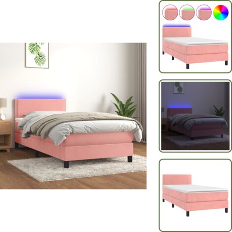 Cama de terciopelo rosa - vidaXL Cama box spring colchón y LED terciopelo rosa 100x200 cm - Cama con cabecero ajustable