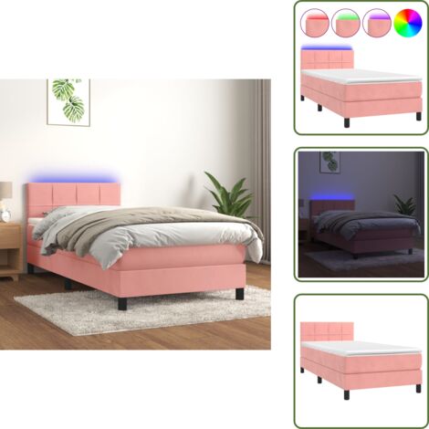 Cama de terciopelo rosa - vidaXL Cama box spring colchón y LED terciopelo rosa 100x200 cm - Cama con cabecero ajustable