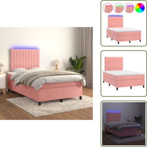 Cama de terciopelo rosa - vidaXL Cama box spring colchón y LED terciopelo rosa 120x200 cm - Cama con cabecero ajustable