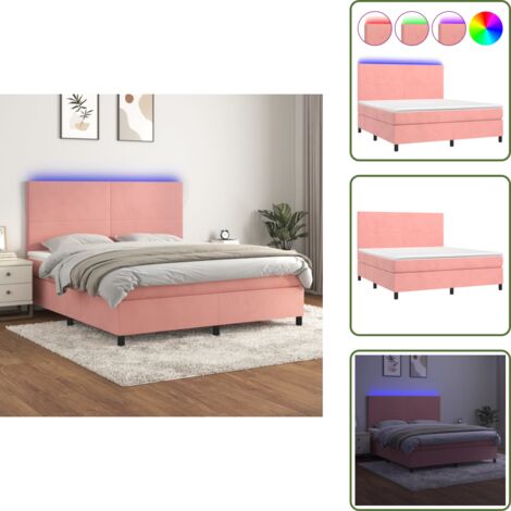 Cama de terciopelo rosa - vidaXL Cama box spring colchón y LED terciopelo rosa 160x200 cm - Cama con cabecero ajustable