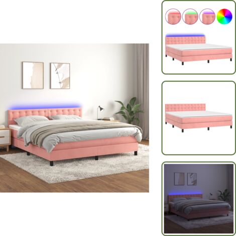 Cama de terciopelo rosa - vidaXL Cama box spring colchón y LED terciopelo rosa 160x200 cm - Cama con cabecero ajustable