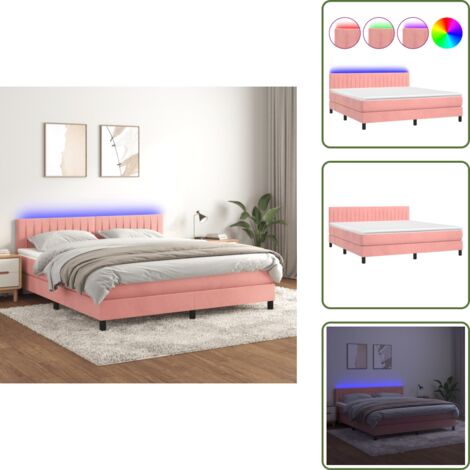 Cama de terciopelo rosa - vidaXL Cama box spring colchón y LED terciopelo rosa 160x200 cm - Cama con cabecero ajustable