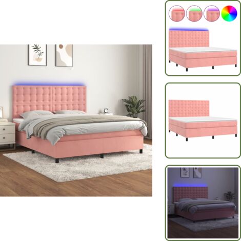 Cama de terciopelo rosa - vidaXL Cama box spring colchón y LED terciopelo rosa 160x200 cm - Cama con cabecero ajustable