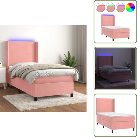 Cama de terciopelo rosa - vidaXL Cama box spring colchón y LED terciopelo rosa 90x190 cm - Cama con cabecero ajustable