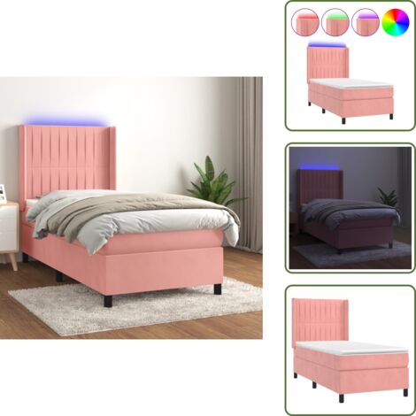 Cama de terciopelo rosa - vidaXL Cama box spring colchón y LED terciopelo rosa 90x190 cm - Cama con cabecero ajustable