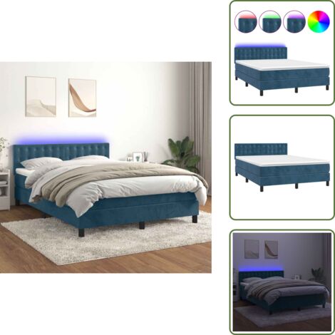 Cama de terciopelo - vidaXL Cama box spring colchón y LED terciopelo azul oscuro 140x200 cm - Cama con cabecero ajustable