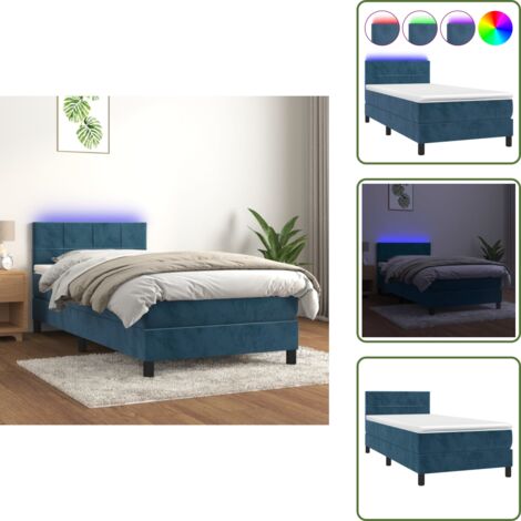 Cama de terciopelo - vidaXL Cama box spring colchón y LED terciopelo azul oscuro 90x200 cm - Cama azul oscuro