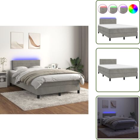 Cama de terciopelo - vidaXL Cama box spring colchón y LED terciopelo gris claro 120x200 cm - Cama con cabecero ajustable